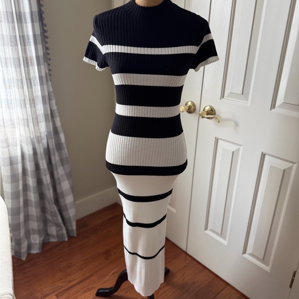 Black and White Striped Knit Dress
